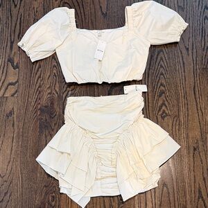 Brand New Privy Cream Puff Sleeve Top and Ruffled Skirt Set